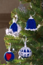 Новогодние ёлочные шары «Колокольчик 12» ручной работы сине-красные набор 4 предметов
