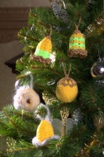 Новогодние ёлочные шары «Колокольчик 15» ручной работы желто-зеленые набор 5 предметов