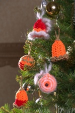 Новогодние ёлочные шары «Колокольчик 5» ручной работы оранжевые набор 5 предметов