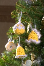 Новогодние ёлочные шары «Колокольчик 11» ручной работы желтые набор 4 предметов